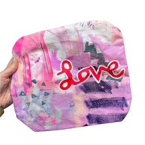 New Handpainted zippered oversized Abstract Pink and Purple Women's Clutch